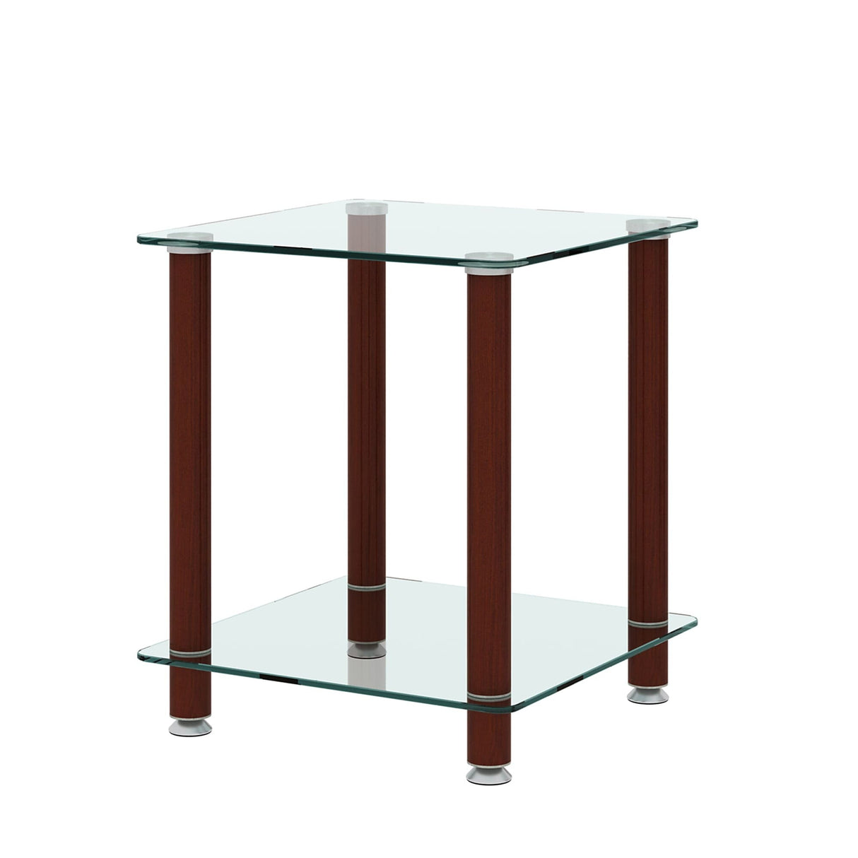 2-tiers Storage Shelf End Table Modern Rectangle Side Table with Metal Tube Legs Sofa Table with Tempered Glass Tabletop