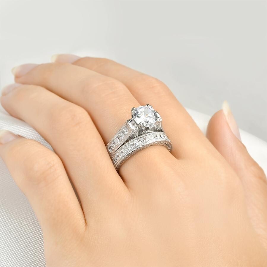 2.0 CT Bridal Engagement Ring Set Round Cut 6x6mm Sterling Silver