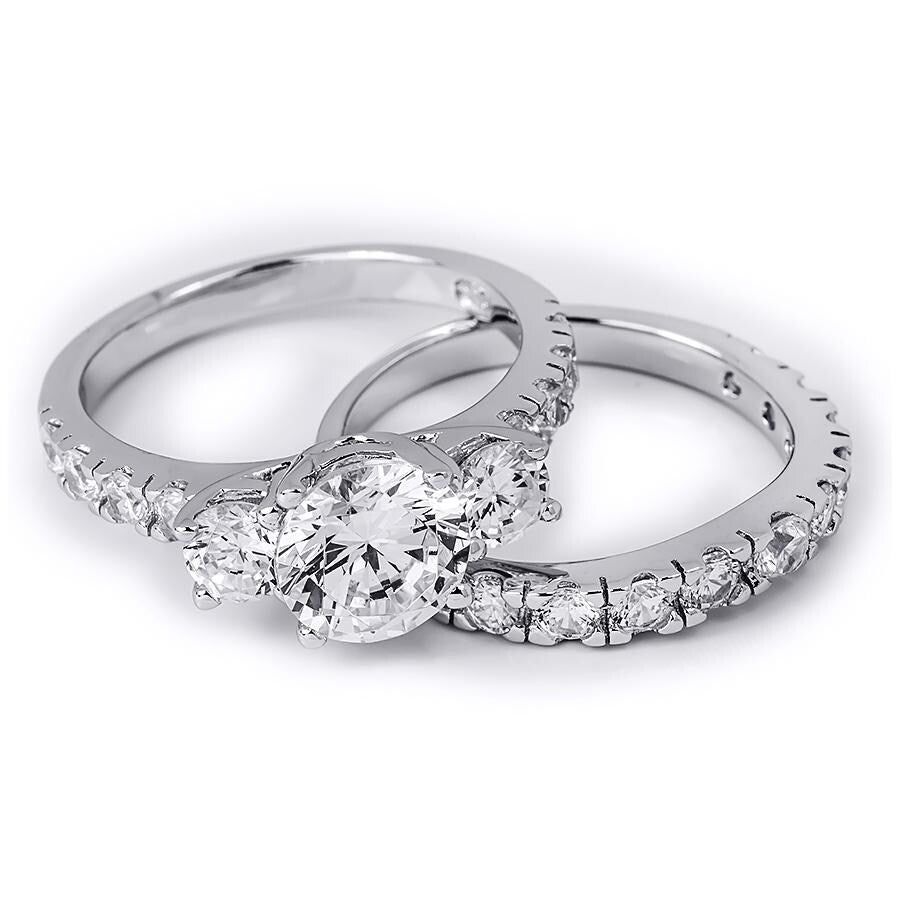 2.0 Carat Round Cut Wedding Band Engagement Ring Set Sterling Silver