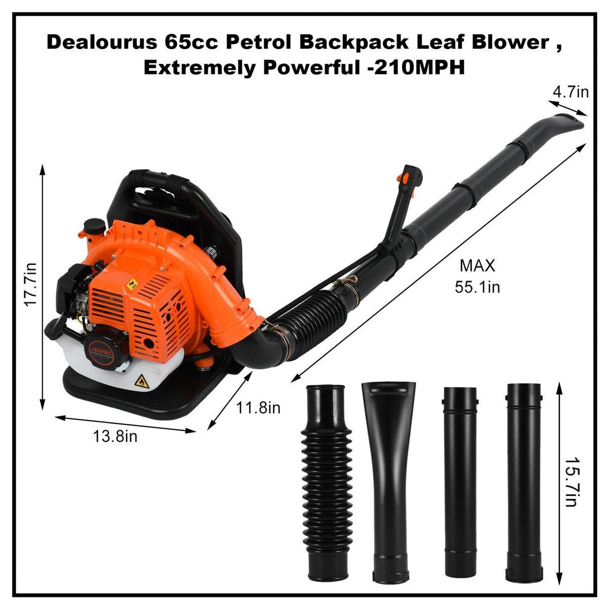 2.3hp High Performance Gas Powered Back Pack Leaf Blower 2-Stroke 63cc - 11.8x13.8