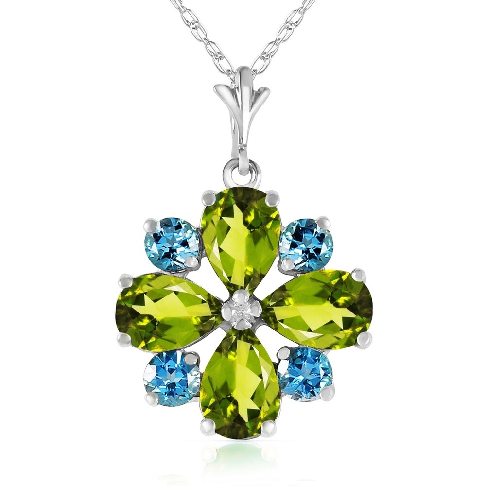 2.43 CTW 14K Solid White Gold Necklace Peridot Blue Topaz