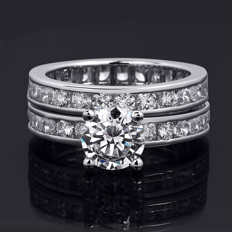 2.5 Carat Round Cut Eternity Band Bridal Ring Set Sterling Silver