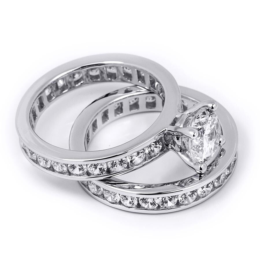 2.5 Carat Round Cut Eternity Band Bridal Ring Set Sterling Silver