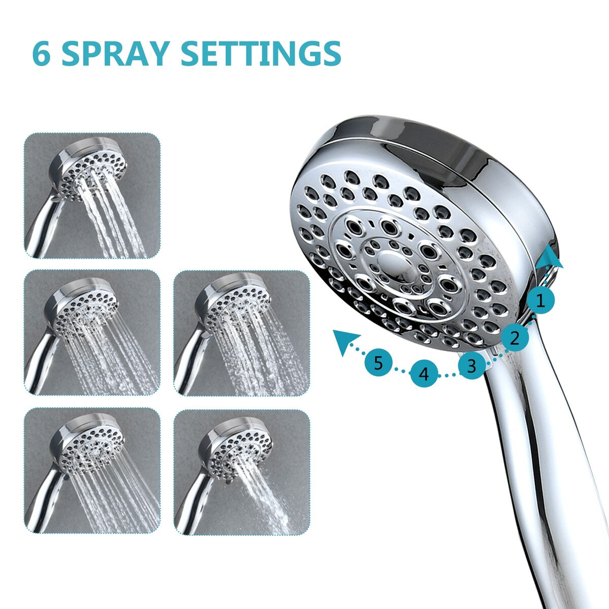2.5 Gallon Flow Handheld Showerhead with Hose, 5 Shower Modes High Pressure Showerhead