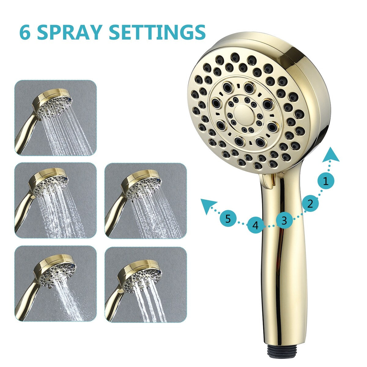 2.5 Gallon Flow Handheld Showerhead with Hose, 5 Shower Modes High Pressure Showerhead