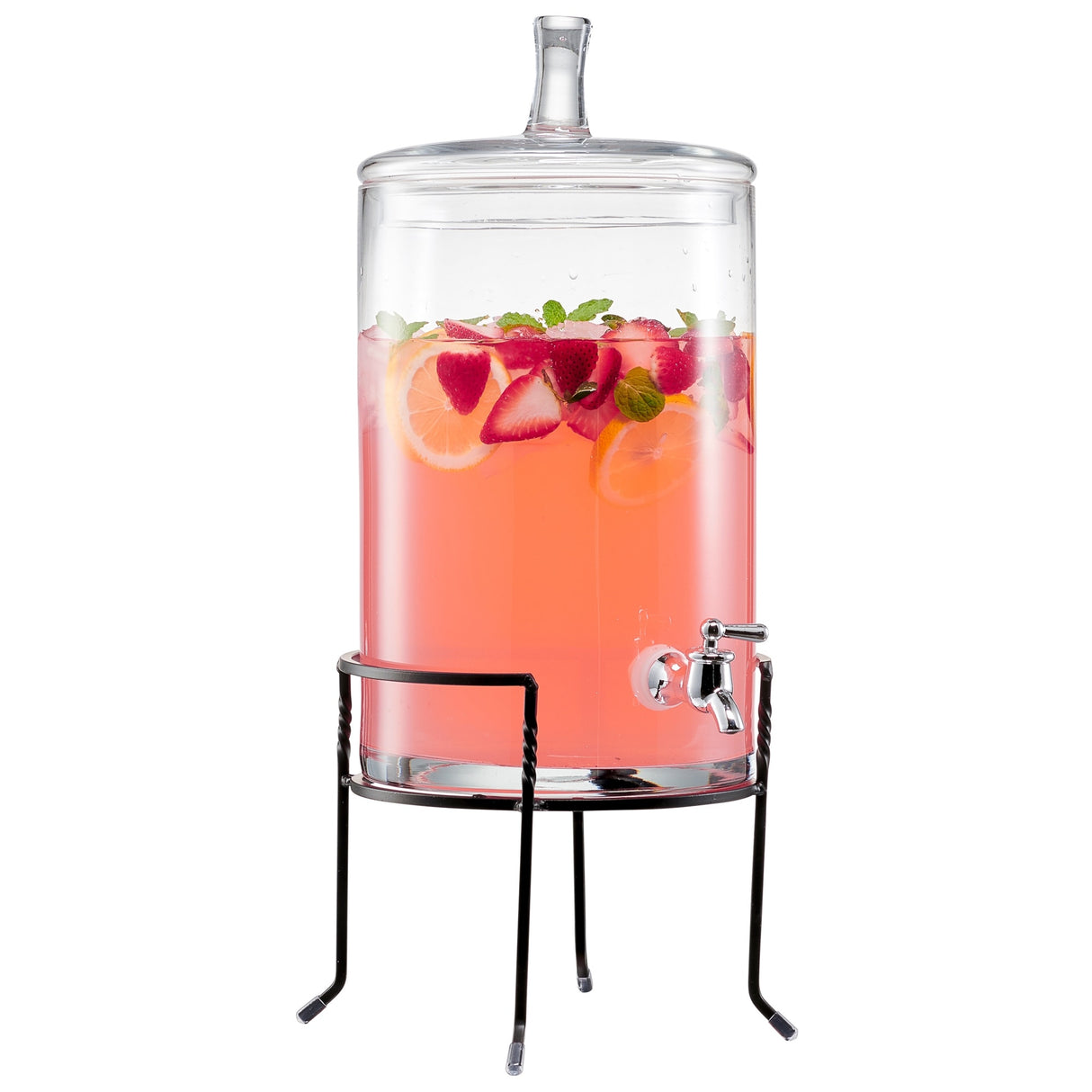 2.5-gallon Glass Beverage Dispenser with Metal Stand