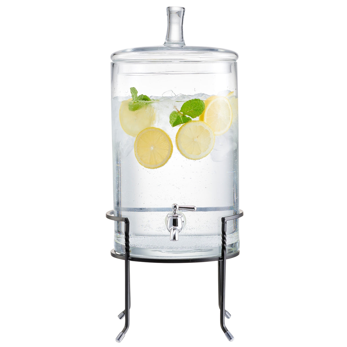 2.5-gallon Glass Beverage Dispenser with Metal Stand