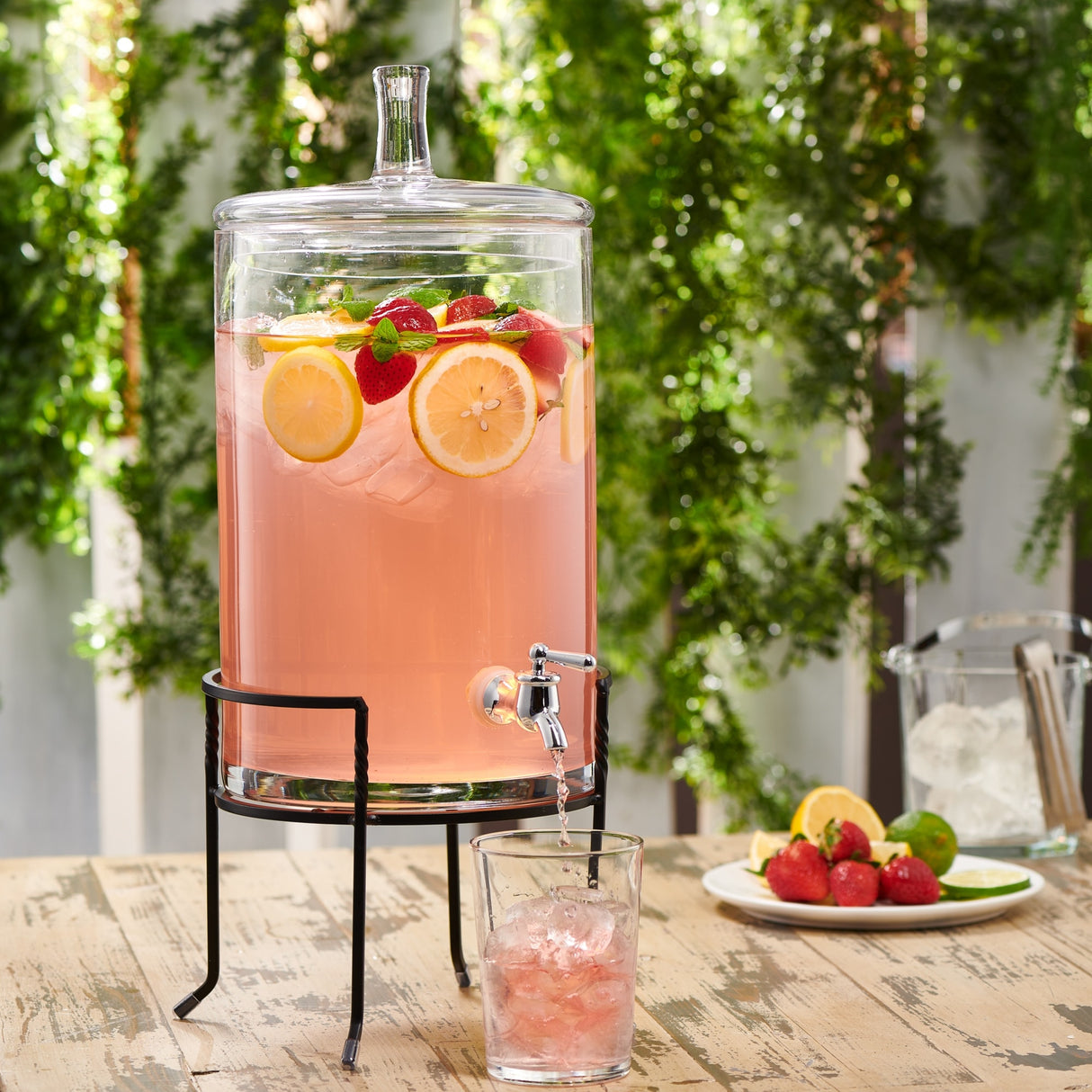 2.5-gallon Glass Beverage Dispenser with Metal Stand
