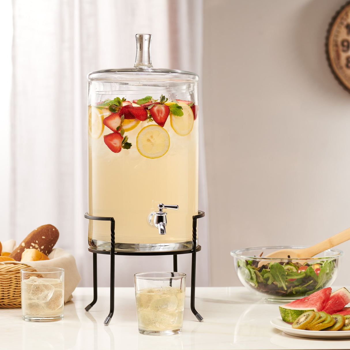 2.5-gallon Glass Beverage Dispenser with Metal Stand