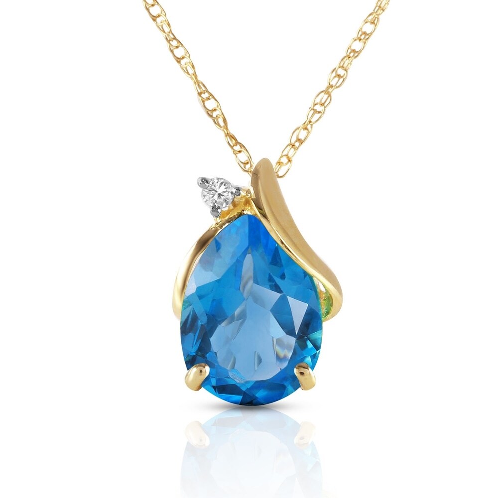 2.53 Carat 14K Solid Gold Necklace Diamond Blue Topaz
