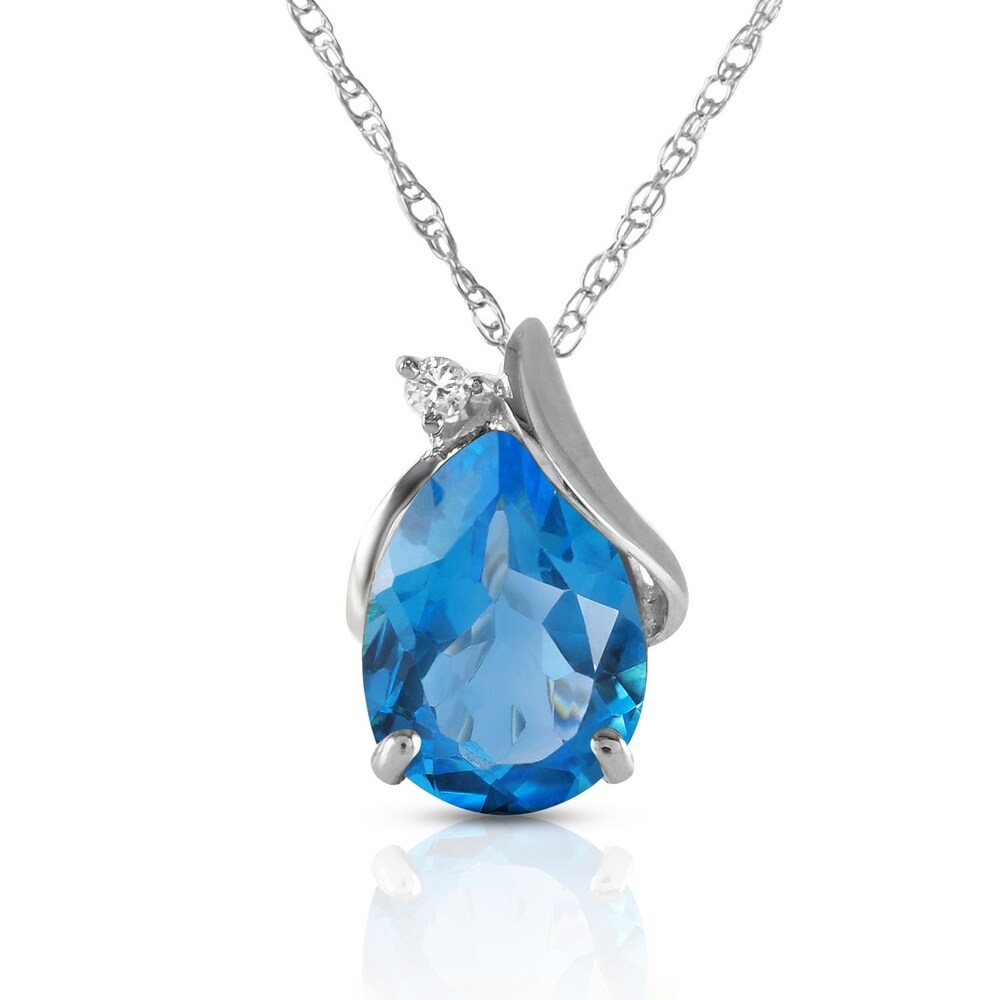 2.53 Carat 14K Solid White Gold Necklace Diamond Blue Topaz