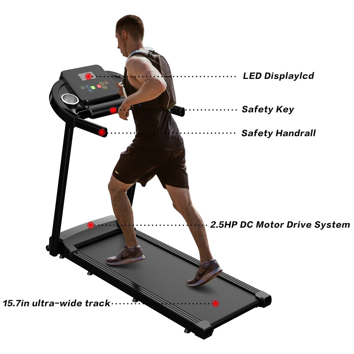 2.5HP Folding Electric LCD Display Motorized Running Treadmill