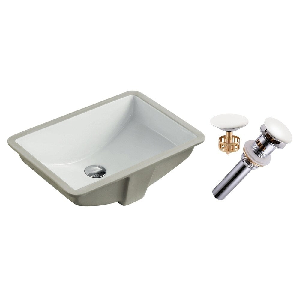 20-3/4-inch European Style Rectangular Shape Porcelain Ceramic Bathroom Undermount Sink with White Umbrella Pop Up Drain