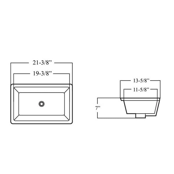 20-3/4-inch European Style Rectangular Shape Porcelain Ceramic Bathroom Undermount Sink with White Umbrella Pop Up Drain