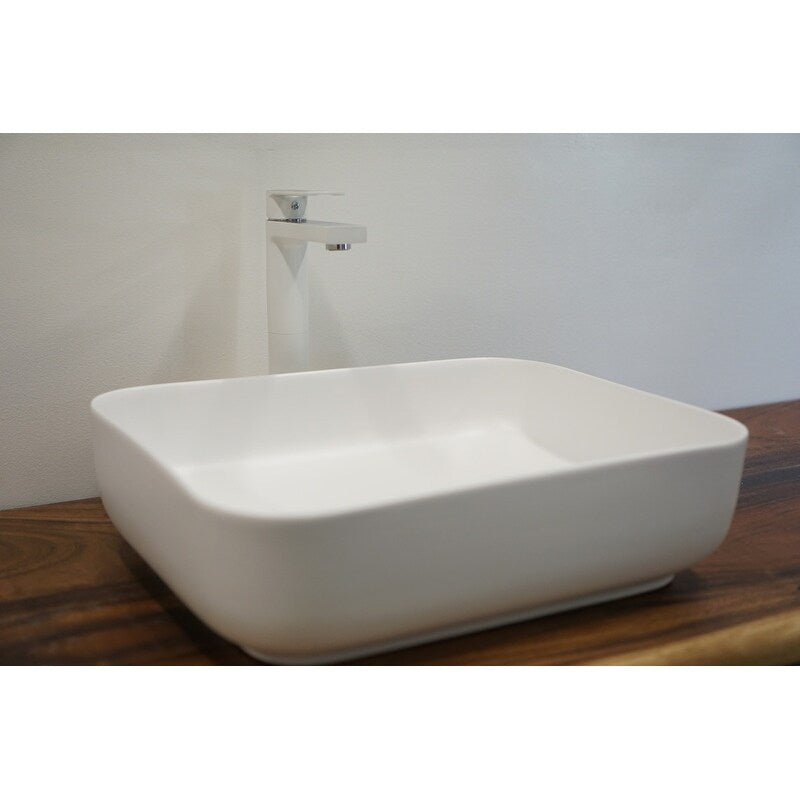20 Inch Bathroom Rectangular Vessel Sink Above Counter Porcelain Ceramic Top Mount Art Basin With Matching Pop-up Drain