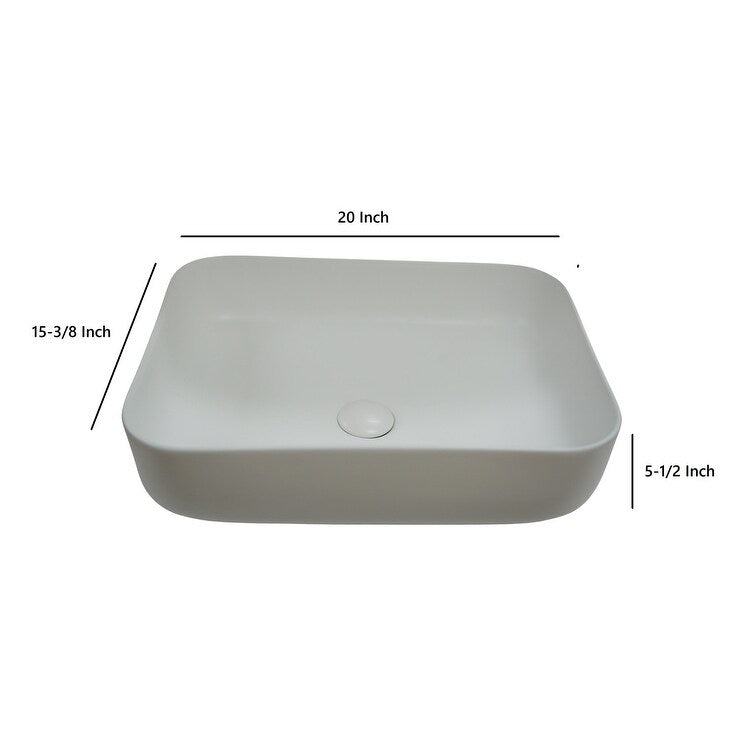 20 Inch Bathroom Rectangular Vessel Sink Above Counter Porcelain Ceramic Top Mount Art Basin With Matching Pop-up Drain