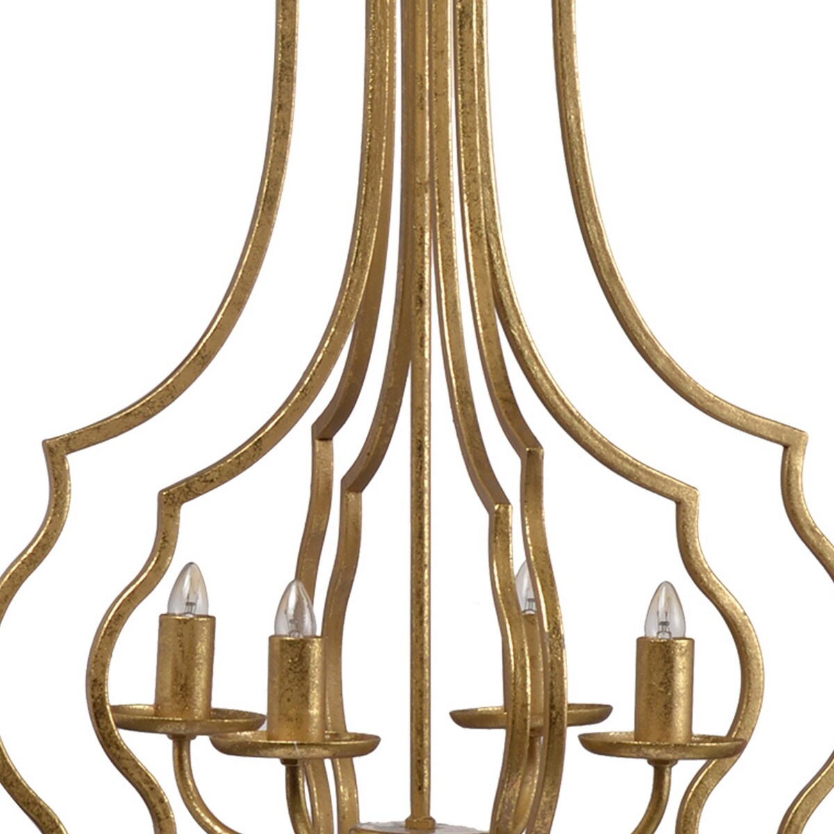 20 Inch Chandelier, Sculptural Dual Iron Frame, 4 Candelabra Bulbs, Gold