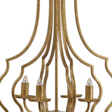 20 Inch Chandelier, Sculptural Dual Iron Frame, 4 Candelabra Bulbs, Gold