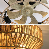 20 Inch New Boho Caged Ceiling Fan With Enclosed Rattan 6 Speeds Remote Control Reversible DC Motor For Living Room