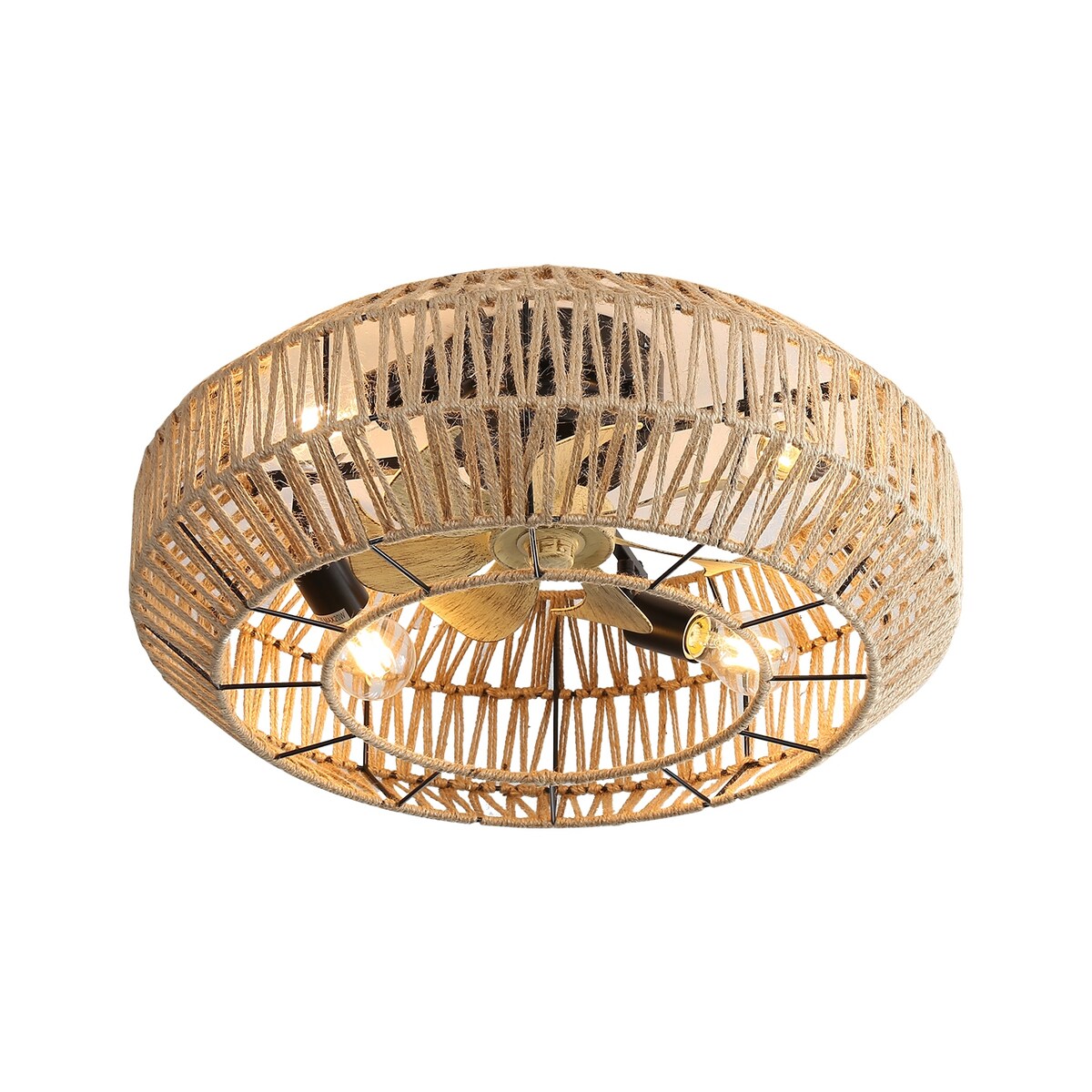 20 Inch New Boho Caged Ceiling Fan With Enclosed Rattan 6 Speeds Remote Control Reversible DC Motor For Living Room