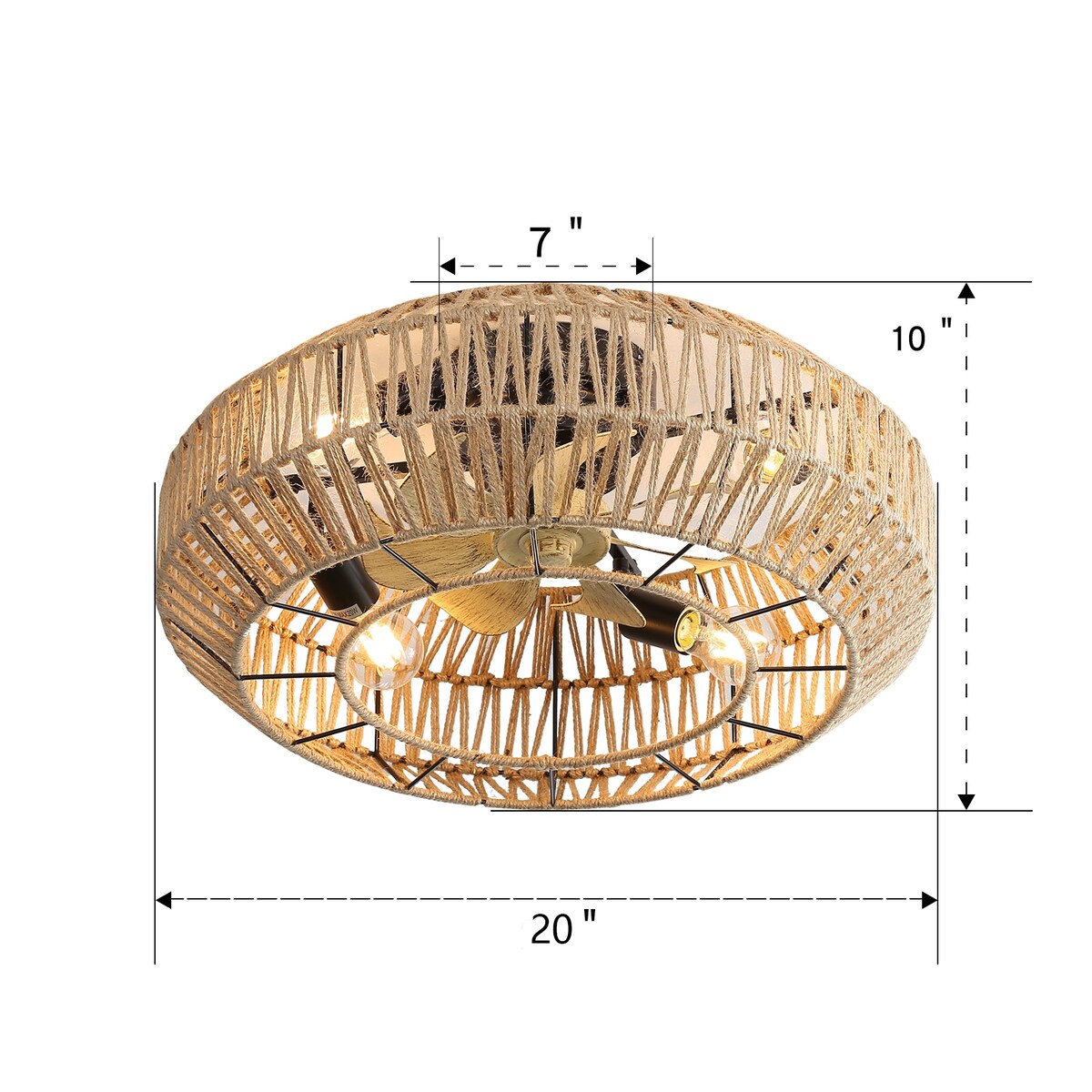 20 Inch New Boho Caged Ceiling Fan With Enclosed Rattan 6 Speeds Remote Control Reversible DC Motor For Living Room