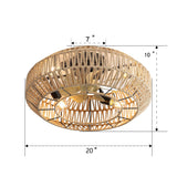 20 Inch New Boho Caged Ceiling Fan With Enclosed Rattan 6 Speeds Remote Control Reversible DC Motor For Living Room