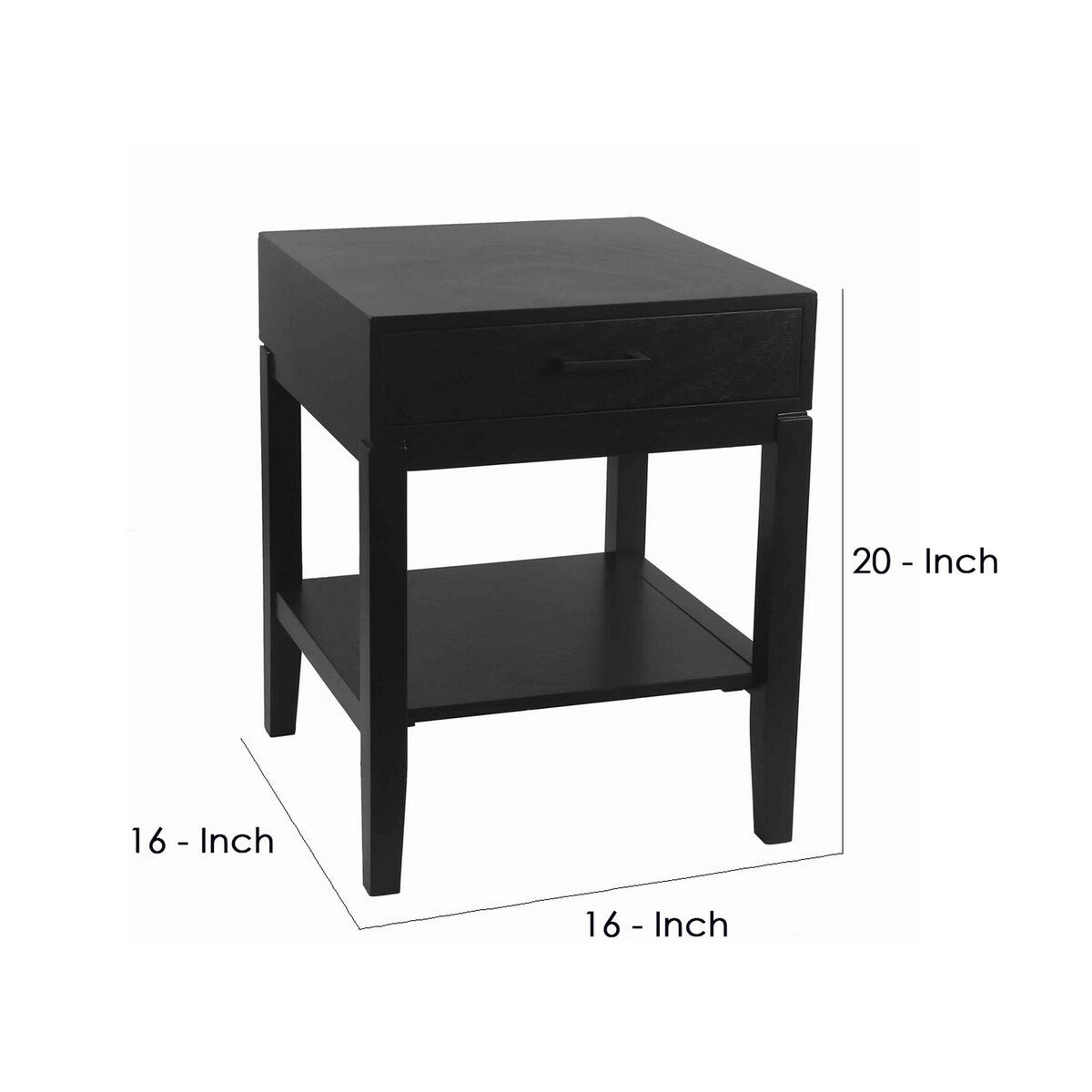 20 Inches Single Drawer Nightstand with Chamfered Legs, Black