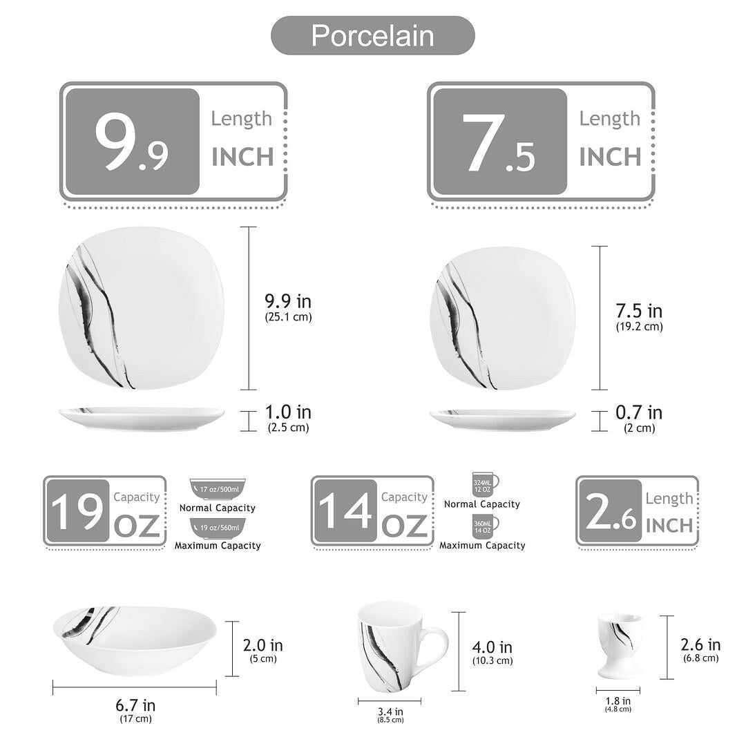 VEWEET 20-Piece White Porcelain Dinnerware Set (Service for 4)