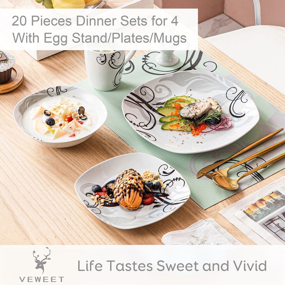 VEWEET 20-Piece White Porcelain Dinnerware Set (Service for 4)