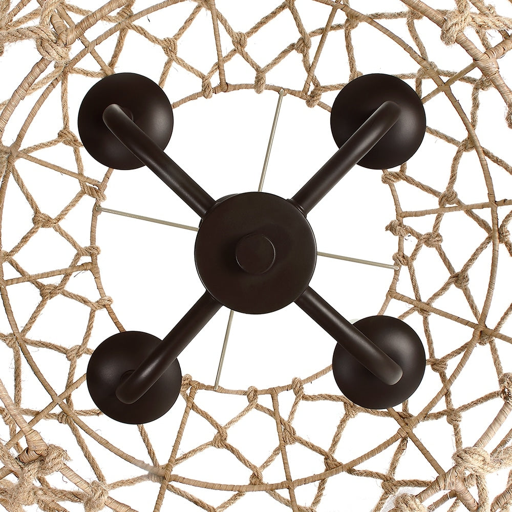 20-in 4-Light Rustic Natural Jute Rope Woven Globe Pendant Light with Brown Canopy - Coffee brown - 20 in. W - 20 in. W