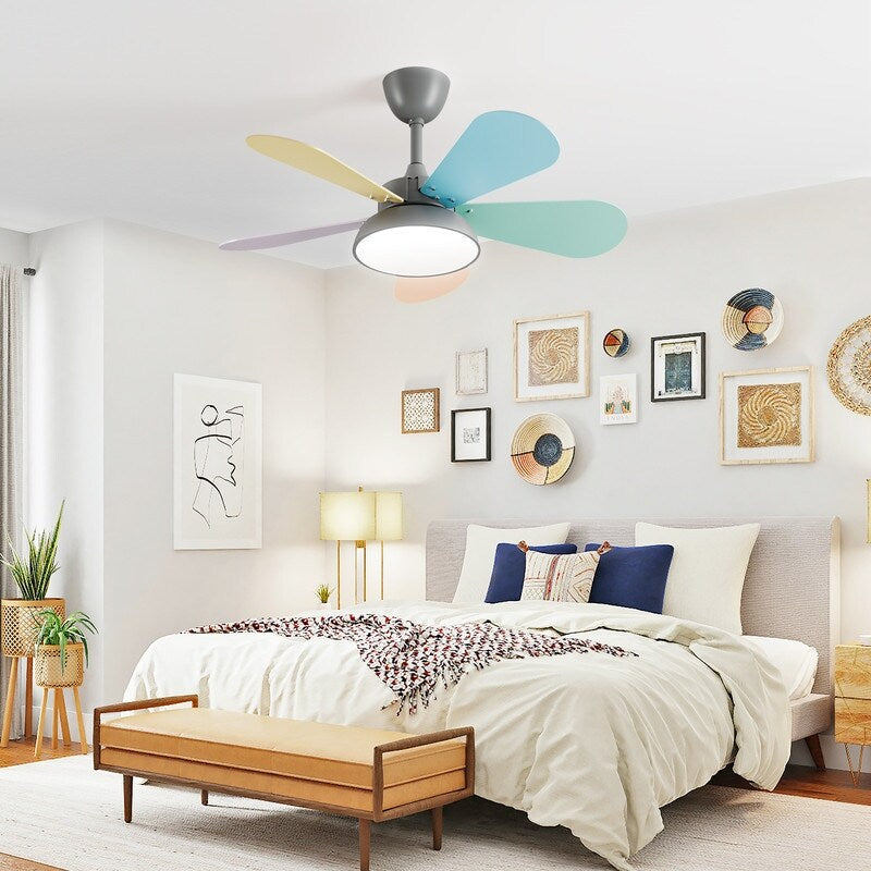 36 inch Smart Led Indoor Modern Dimmable Low Profile Macaron Semi Flush Mount Ceiling Fan Light with Remote Control APP - N/A