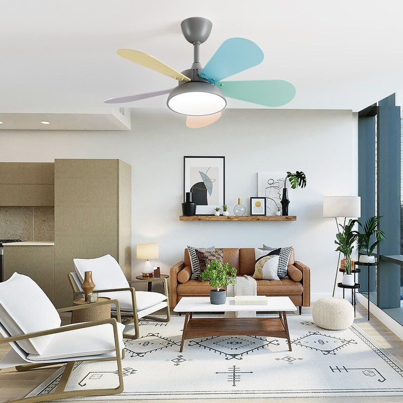 36 inch Smart Led Indoor Modern Dimmable Low Profile Macaron Semi Flush Mount Ceiling Fan Light with Remote Control APP - N/A