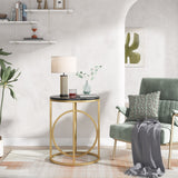 20 in. Marble White Round Wood End Table with Gold O-shaped Base