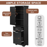 20 in. W x 13 in. D x 68.1 in. H Linen Cabinet with 2-Different Size Drawers and Adjustable Shelf