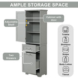 20 in. W x 13 in. D x 68.1 in. H Linen Cabinet with 2-Different Size Drawers and Adjustable Shelf