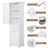 20 in. W x 13 in. D x 68.1 in. H Linen Cabinet with 2-Different Size Drawers and Adjustable Shelf