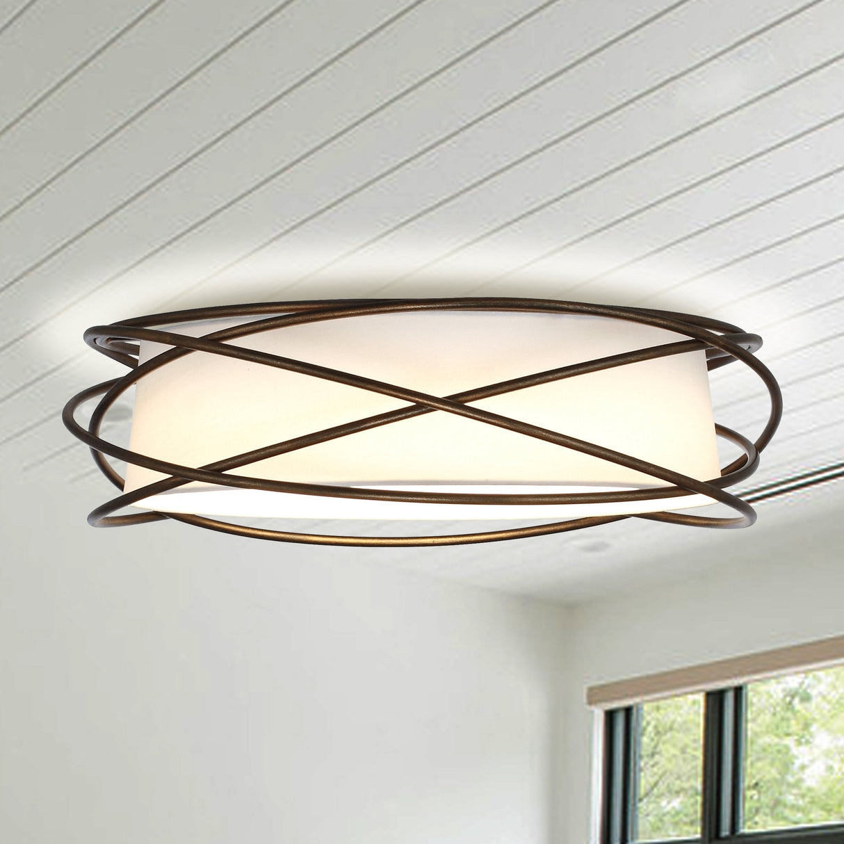 20" Industrial Bronze Metal LED Flush Mount Ceiling Light for Bedroom