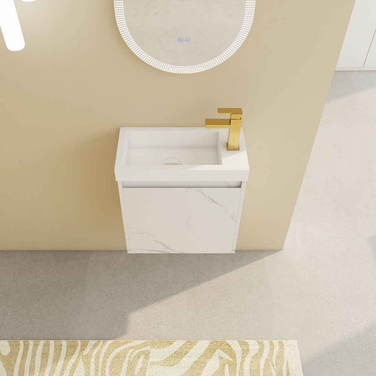 20 inch Wall-Mounted Bathroom Vanity Set in White with Integrated Resin Sink