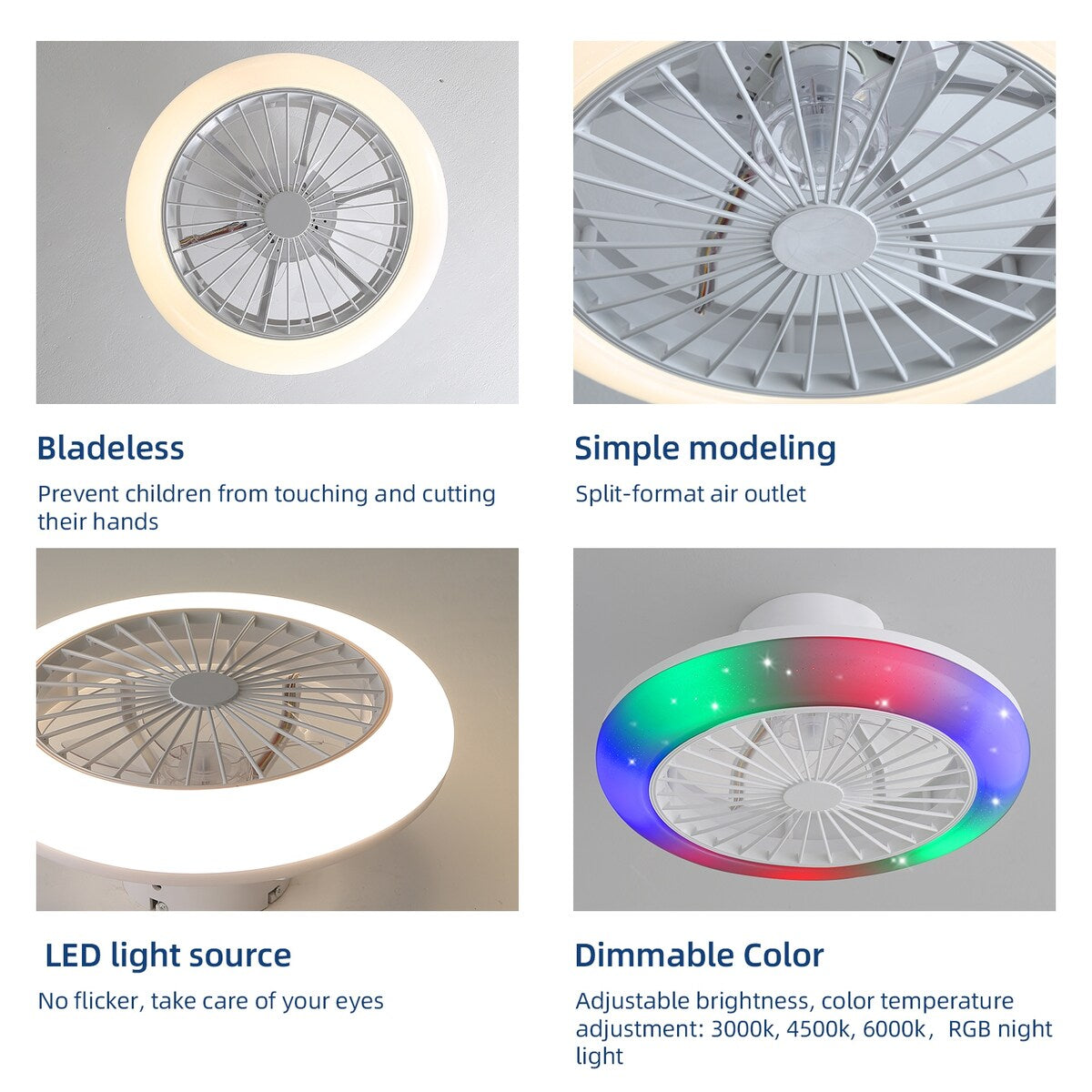 18.8 in Smart Bladeless Ceiling Fans with Alexa/Google Assistant/App Control Color Changing LED-RGB Light. - N/A