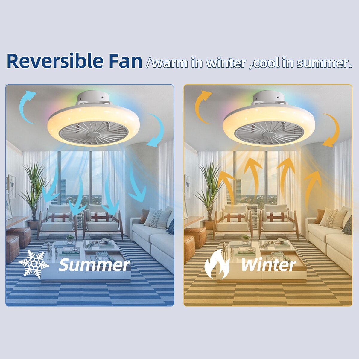 18.8 in Smart Bladeless Ceiling Fans with Alexa/Google Assistant/App Control Color Changing LED-RGB Light. - N/A