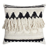 20 x 20 Fringed Cotton Accent Pillow Cover, White and Black