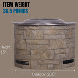 20.5" Round Smokeless Fire Pit Stackstone Look Stainless Steel Top & TerraFab Base Wood Burning for Outdoor Patio Garden - N/A