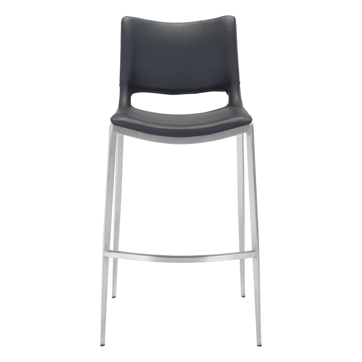 20.9" x 21.7" x 40.9" Black, Leatherette, Brushed Stainless Steel, Bar Chair - Set of 2