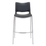 20.9" x 21.7" x 40.9" Black, Leatherette, Brushed Stainless Steel, Bar Chair - Set of 2