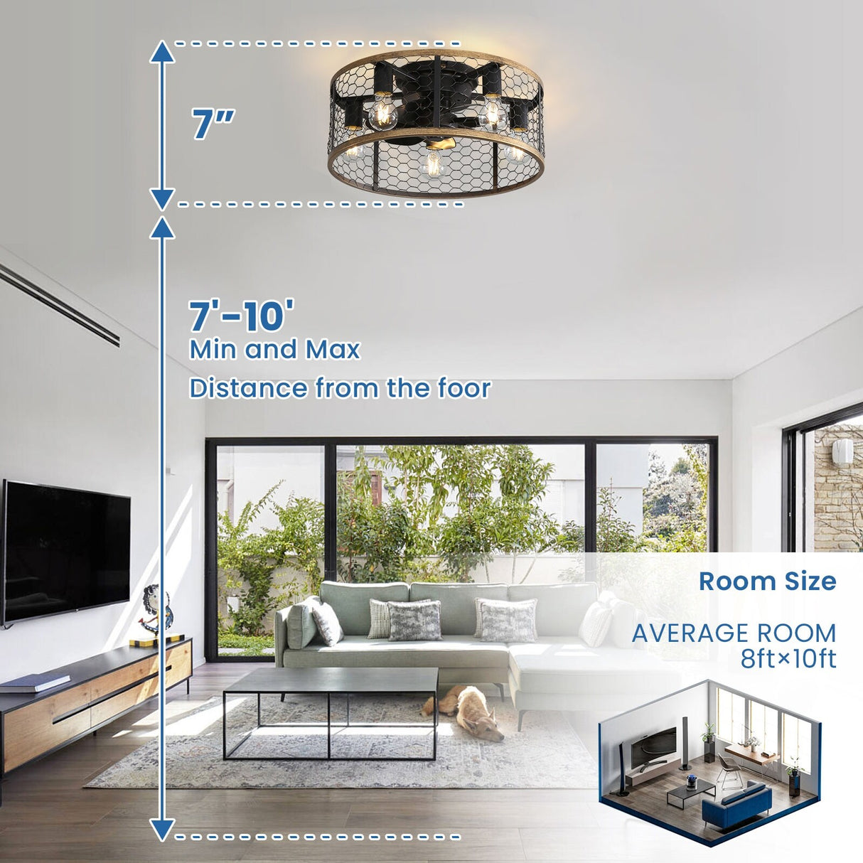 20" Industrial 5-Light Black Caged Ceiling Fan with Light Kit and Remote Control Included - 20 inch