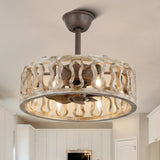 20" Antique Ceiling Fan Light, Steel Frame with Rustic Finish, Solid Wood Shade with Aged Finish, Remote Control