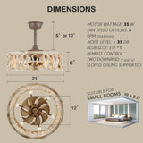 20" Antique Ceiling Fan Light, Steel Frame with Rustic Finish, Solid Wood Shade with Aged Finish, Remote Control