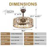 20" Antique Ceiling Fan Light, Steel Frame with Rustic Finish, Solid Wood Shade with Aged Finish, Remote Control