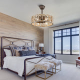 20" Antique Ceiling Fan Light, Steel Frame with Rustic Finish, Solid Wood Shade with Aged Finish, Remote Control