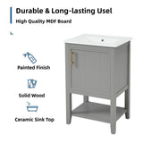 20" Bathroom Vanity with Sink, Bathroom Cabinet with Soft Closing Door, Storage Rack and Open Shelf - Grey